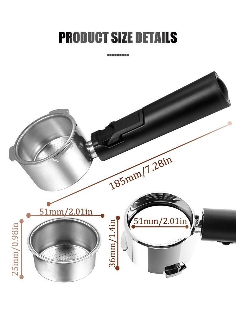 KIIUMI Coffee Bottomless Stainless Steel Portafilter With Filter Basket， Black， 51mm - Image 2